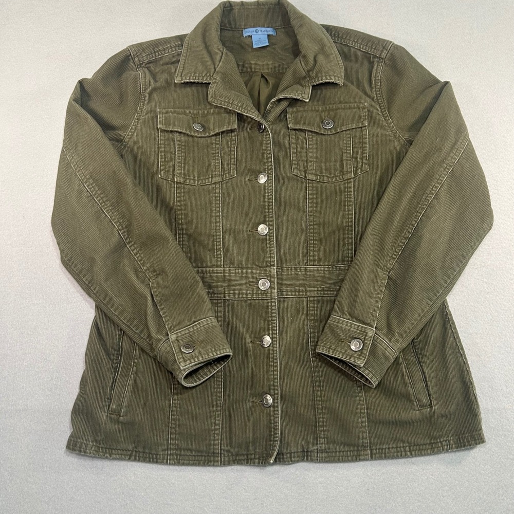 Duluth Trading Co Corduroy Jacket Womens Medium Olive Green Utility Button Up